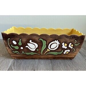 VTG Braytons Laguna CA Ceramic Floral Rectangle Planter Brown Yellow Flowers